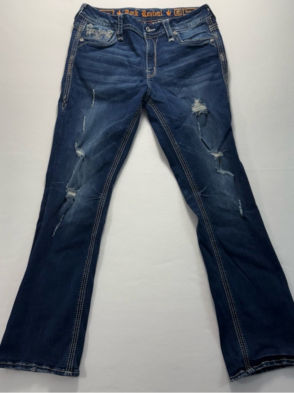 Rock Revival Navy Blue Distressed Denim Jeans